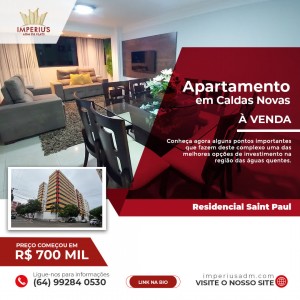 Apartamento 3 suítes a venda no Residencial Saint Paul em Caldas Novas - apto 701 A